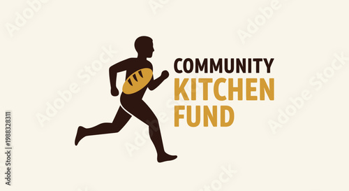 Running Man With Bread For Community Kitchen Fund Logo Concept