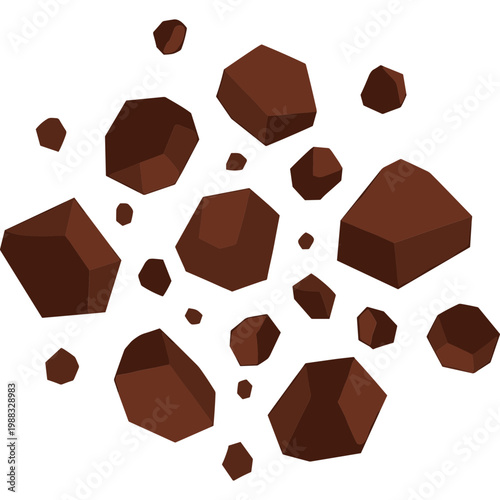 Brown rocks and pebbles are scattered on the ground outdoors