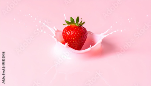 strawberry falling into milk