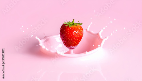 strawberry falling into milk