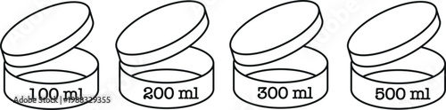 Measuring jar icons set with ml scale – containers, volume measurement symbols