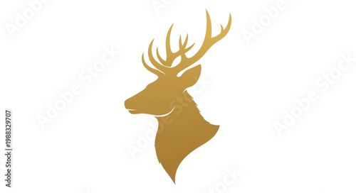 Golden Silhouette of a Majestic Stag Head with Antlers.
