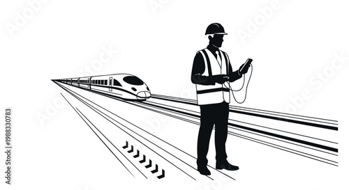 Railway worker, train tracks, transportation infrastructure, rail maintenance