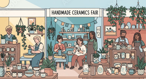 Handmade Ceramics Fair with Artisans and Plants.