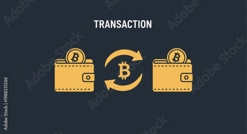Digital Bitcoin Cryptocurrency Transaction Between Wallets.