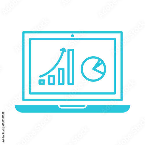 Statistics, economy, monitor. Isolated on white. Blue icon