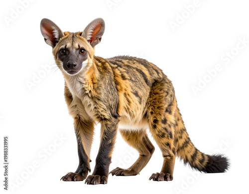 Spotlighted african jackal-handled canid with distinct tan-gold fur and striped pattern