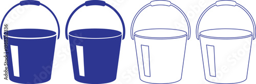 Four blue and white buckets with handles in different shades and line styles for various design and artistic uses  isolated on transparent background