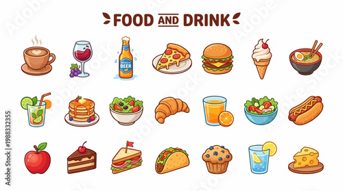 Food and drink colorful icons set of various meal types