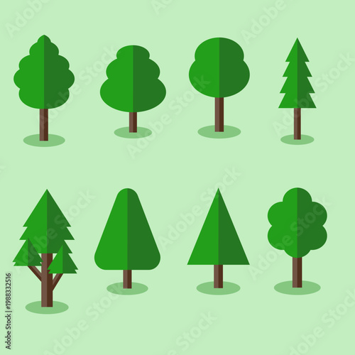 Green Tree Elements Bundle for Landscape Illustration Vector Set