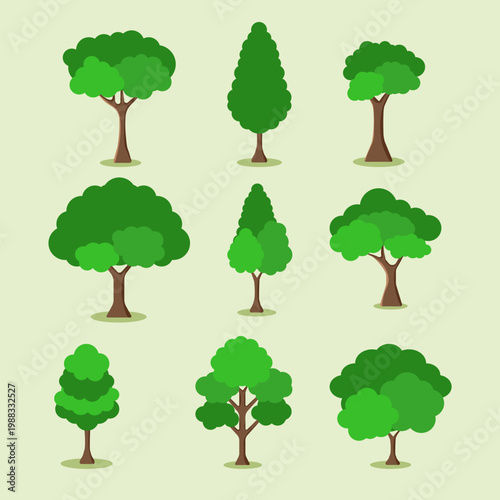 Collection of Different Trees Icons for Nature and Garden Design Vector