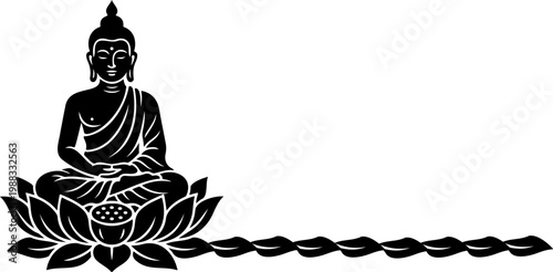 Minimal Solid Black Lotus Buddha Silhouette Design