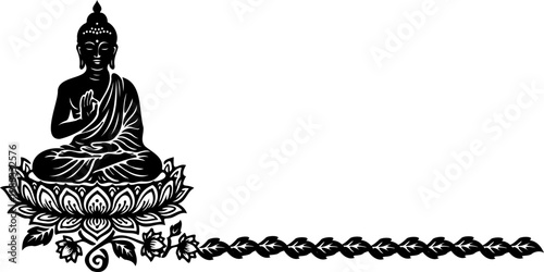 Minimal Solid Black Lotus Buddha Silhouette Design