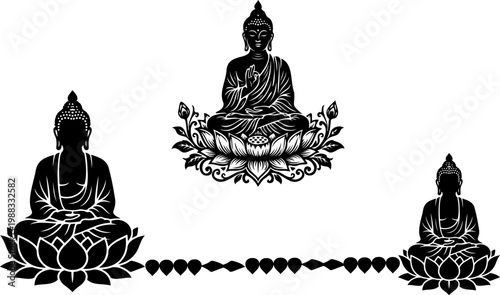 Minimal Solid Black Lotus Buddha Silhouette Design