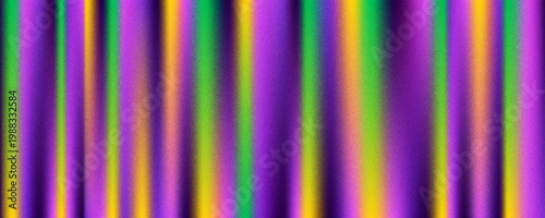 Trendy bright carnival gradient. Purple, yellow and green holographic gradient with blurred texture noise. Grainy film effect texture gradient template. Great for web design, banner, poster