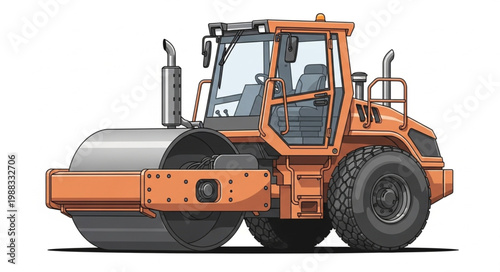 Heavy Orange Steamroller Machine for Road Construction.