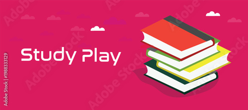 Educational or study techniques, prominently featuring the text Study Play with stack books, vector illustration background
