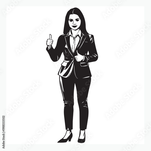 businesswoman gives thumbs up