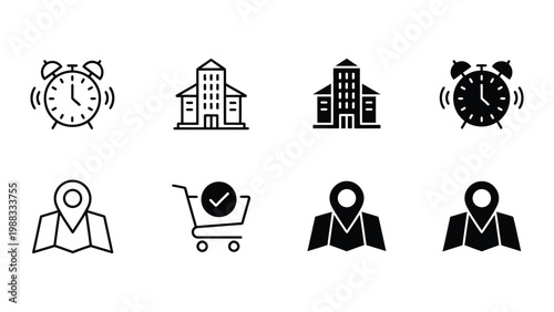 Icons representing various business and time management concepts