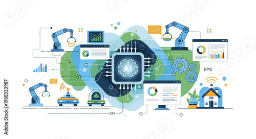 Modern technology concept with microchip and automation robots.