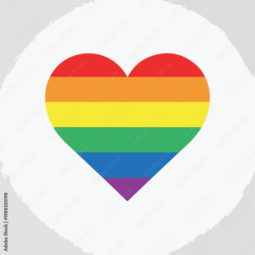 Fototapeta premium A rainbow-colored heart symbol with a white background and a brush stroke border