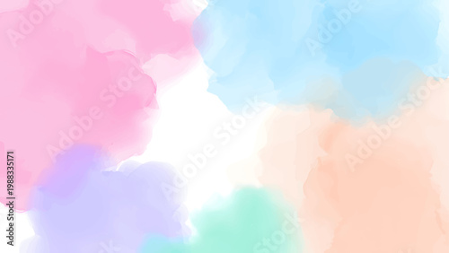 Abstract colorful watercolor sky background with fluffy clouds blue sky and sunny bright atmosphere