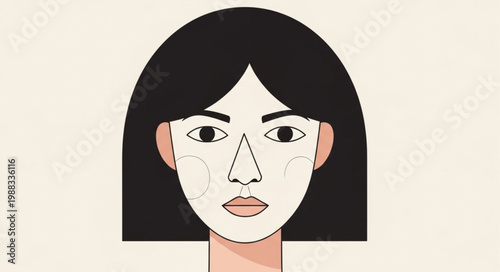 Illustration of a womans face with a white facial mask.