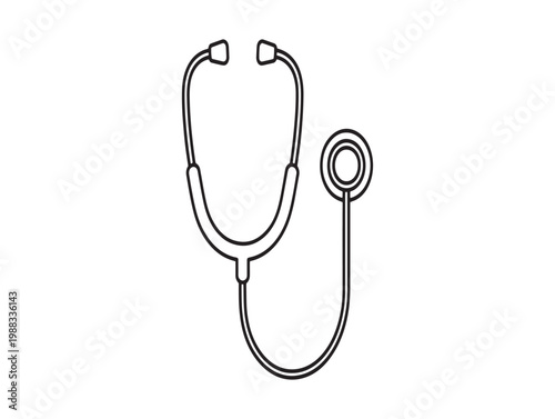 Simple black and white line drawing of a classic medical stethoscope for healthcare illustration