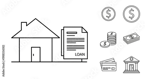 Home Loan Document with Financial Icons.