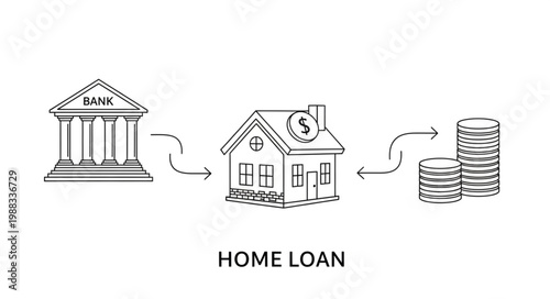 Home Loan Process Illustration Bank House Money.