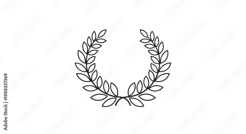 Obraz premium Traditional black line art laurel wreath symbol representing victory, honor, and achievement isolated on a white background.