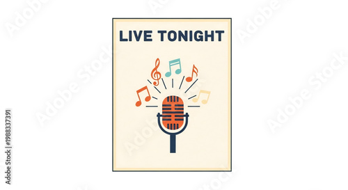 Live tonight poster with microphone representing music event announcement.
