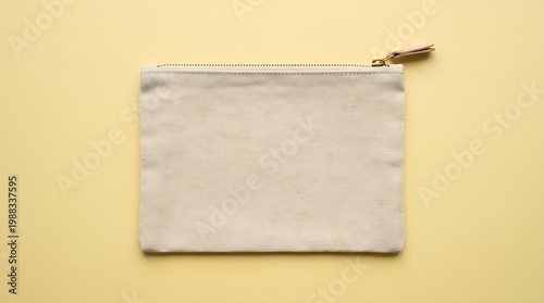 Blank Natural Canvas Zipper Pouch Mockup on Yellow Background – Eco-Friendly Accessory Print on Demand Asset