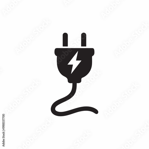  Black Electrical Plug Silhouette with Lightning Bolt