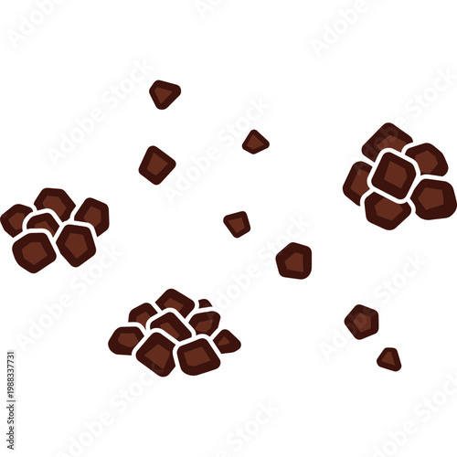 Brown Chocolate Pieces Falling from Above in Air