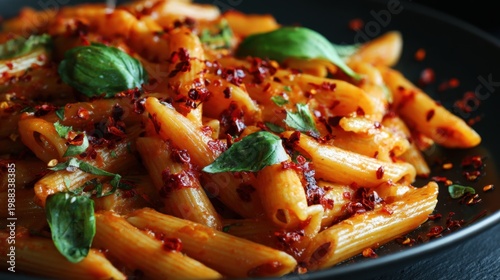 Penne Pasta with Spicy Tomato Sauce and Basil