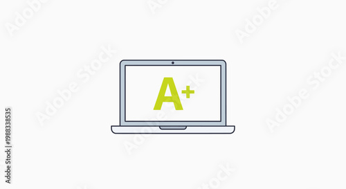 Laptop displaying a grade of A+, signifying high achievement and excellent performance