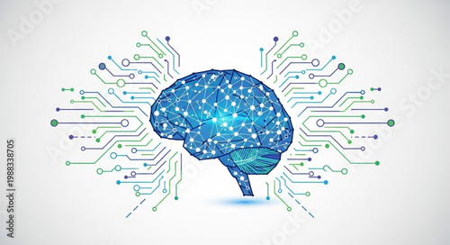 Digital Brain with Circuits and Connections.