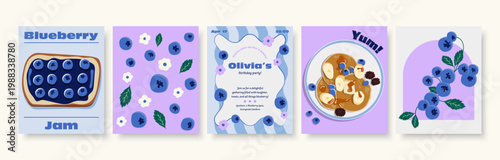 Blueberry Themed Illustration Set – Food, Pattern, Invitation and Dessert Designs