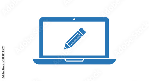 Digital creation and editing concept with laptop and pencil icon in a modern design