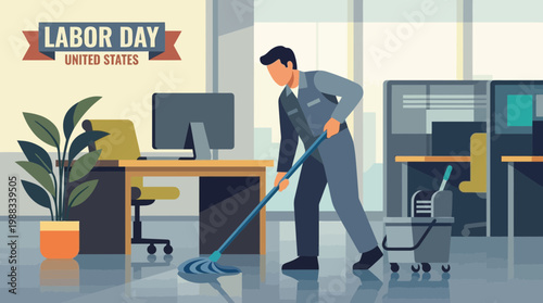 Labor Day United States Office Cleaning Illustration
