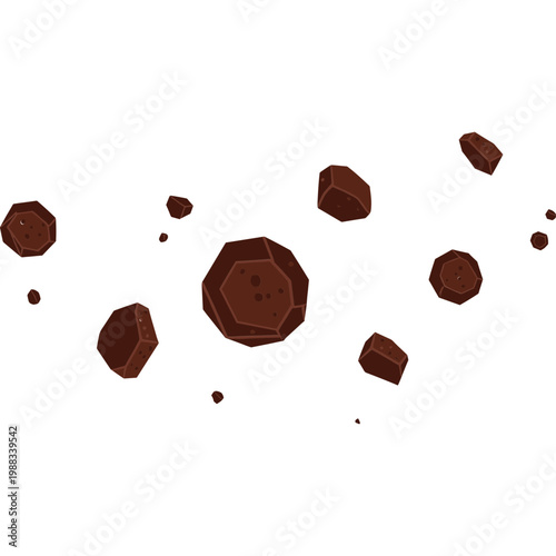 Chocolate chunks and pieces are scattered on a surface