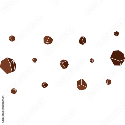 Brown coffee beans float through the air in a chaotic messy pattern