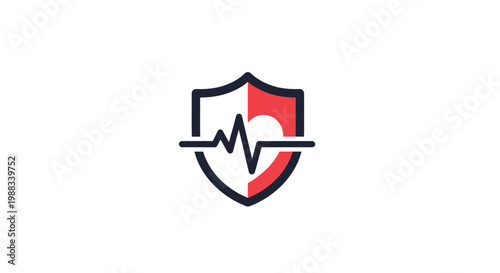 Medical protection symbol incorporating heart rhythm, shield, healthcare, and insurance icon design