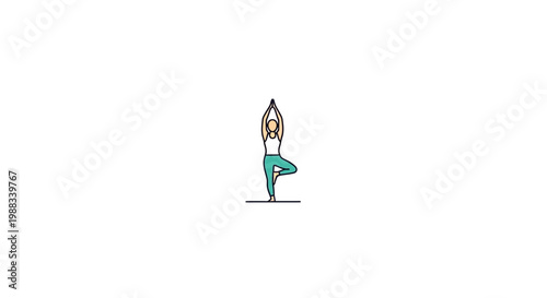 Minimalist Illustration of a Person Practicing Yoga in the Tree Pose on White Background