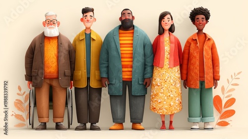 Wallpaper Mural Diverse multigenerational group of friends and family including a person in a wheelchair, smiling together in warm autumn colors to celebrate inclusion, accessibility, community and togetherness Torontodigital.ca