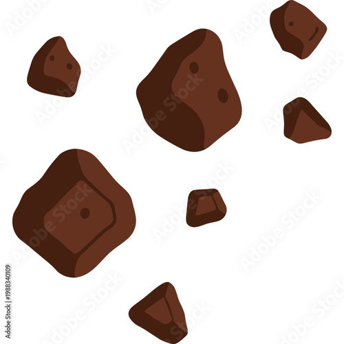 A collection of seven brown rocks of various shapes and sizes scattered on a surface.