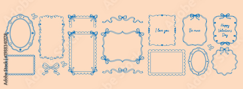 Delicate blue corner frame set, elegant floral border illustrations, minimalist blue line art frames, refined decorative label collection, spring flower border designs, artistic blue corner frame art,