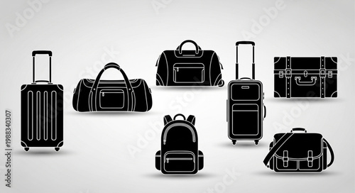Collection of various travel bags and luggage icons.