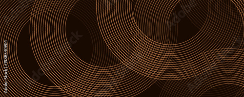 3D brown lines techno abstract background overlap layer on dark space with circles shapes effect decoration. Modern graphic design element stripes style concept for web banner, card, or brochure cover